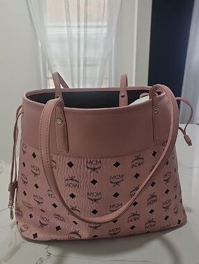 MCM Pink Monogram Tote with Double Shoulder Straps